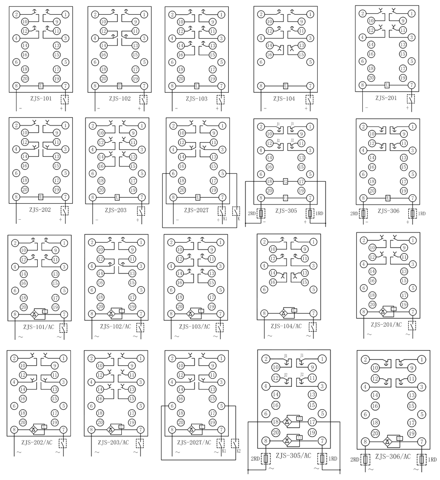 ZJS-241/AC延時中間繼電器內部接線圖