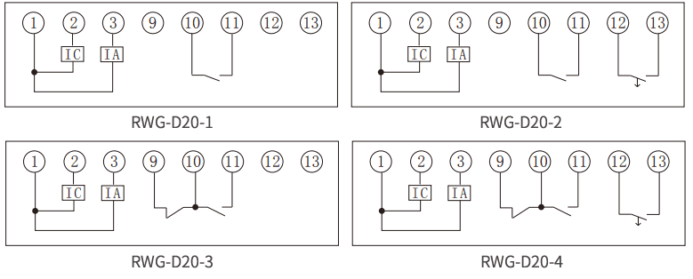 RWG-D係列無源兩相過流繼電（diàn）器內部接線圖
