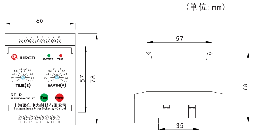 漏電繼電器外形及開孔（kǒng）尺寸