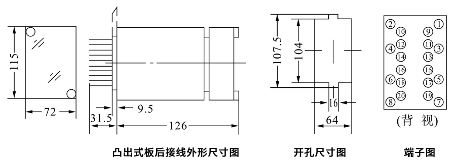 DZY-208凸出（chū）式板後接線安裝尺寸圖