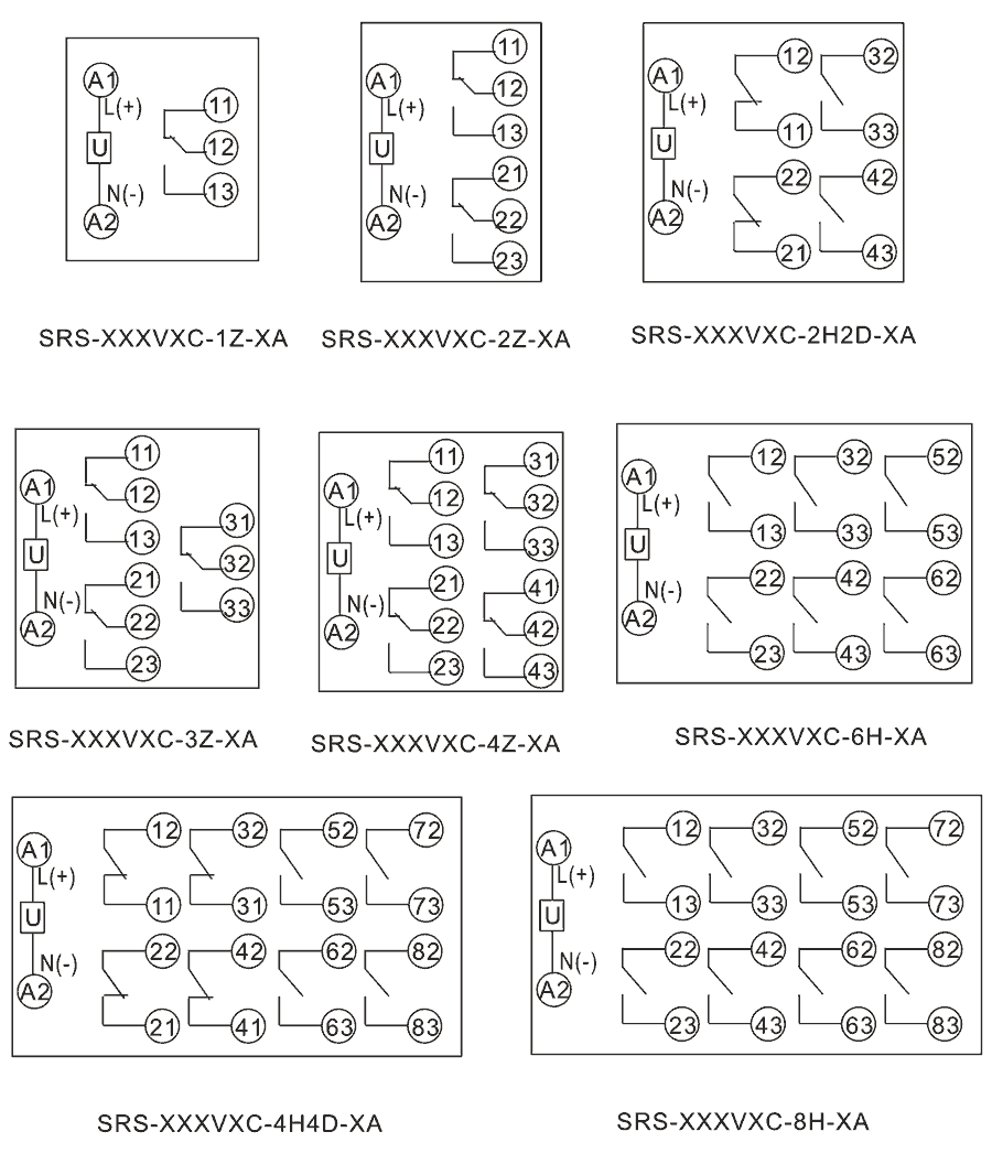 SRS-110VDC-2H2D-8A內部（bù）接線（xiàn）圖