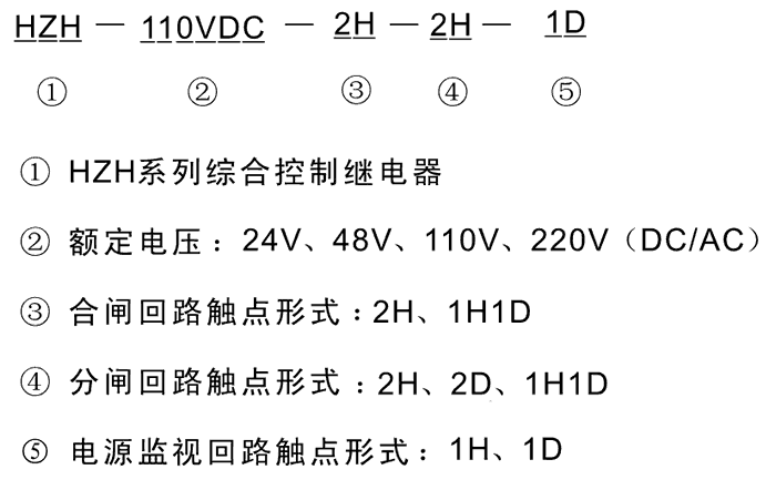 HZH-220VAC-2H-2H-1H型號及其含義