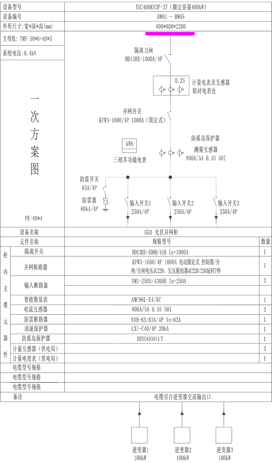 光伏並網櫃典型圖紙