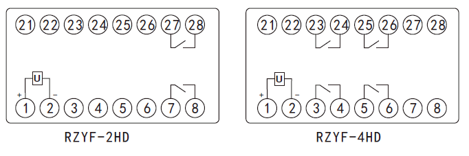 RZYF-D係列抗幹（gàn）擾大功率中間繼電器（qì）內部接線圖