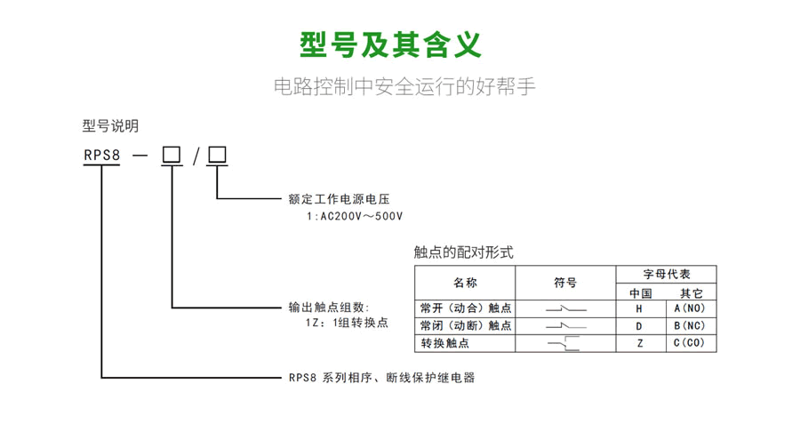 RPS8相序、斷線保護繼電器（qì）型號及含義